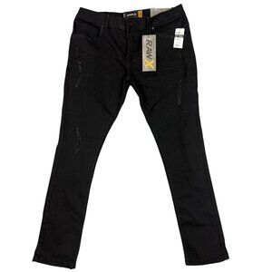 RAW X‎ Jeans Mens 38x32 Black 718 Skinny Stretch Distressed Denim Pants Jet